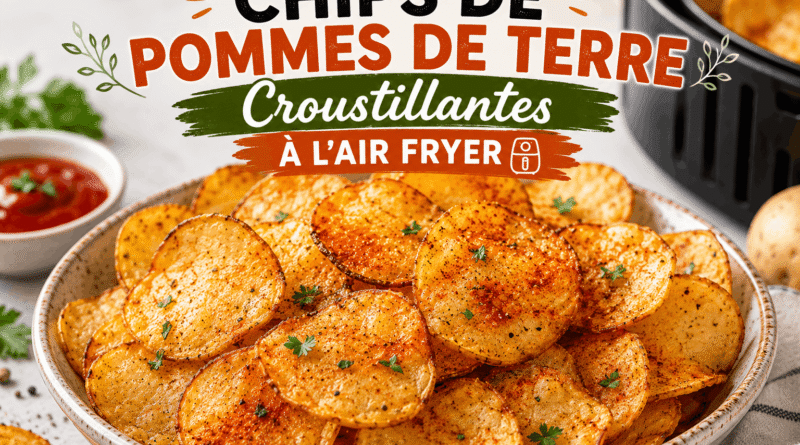 Chips de pommes de terre croustillantes à l’Air Fryer, dorées et assaisonnées de paprika fumé, servies dans un bol avec une sauce.