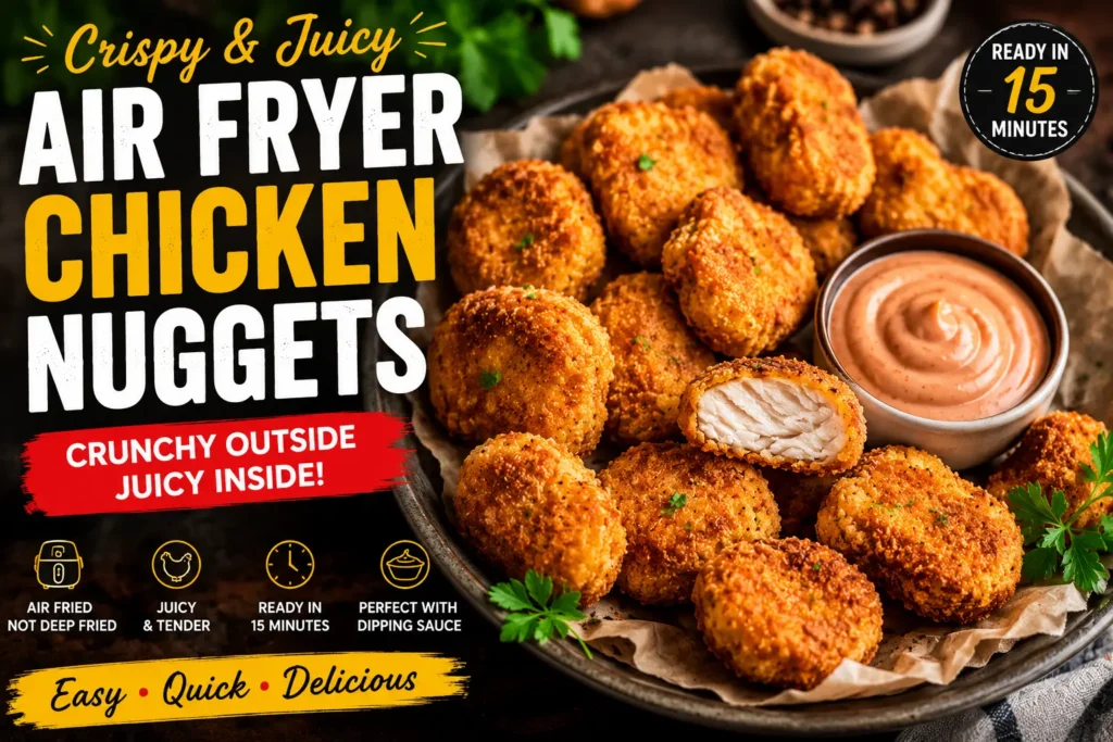 Nuggets de poulet croustillants à l'air fryer avec sauce maison, panure dorée et poulet juteux à l'intérieur