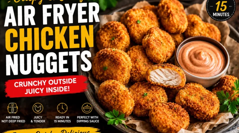 Nuggets de poulet croustillants à l'air fryer avec sauce maison, panure dorée et poulet juteux à l'intérieur