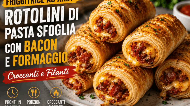 Rotolini di pasta sfoglia con bacon e formaggio preparati nella friggitrice ad aria