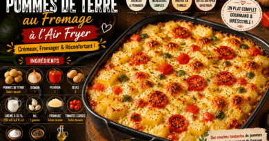 Gratin de pommes de terre au fromage à l'Air Fryer, crémeux et doré avec tomates cerises et poivrons