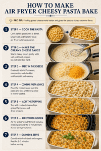 Ingredientes de la pasta con queso en air fryer con parmesano, mozzarella, cheddar, crema, orégano y albahaca fresca