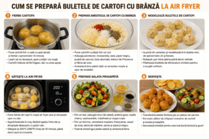 Pași pentru prepararea buletelor de cartofi cu brânză la air fryer