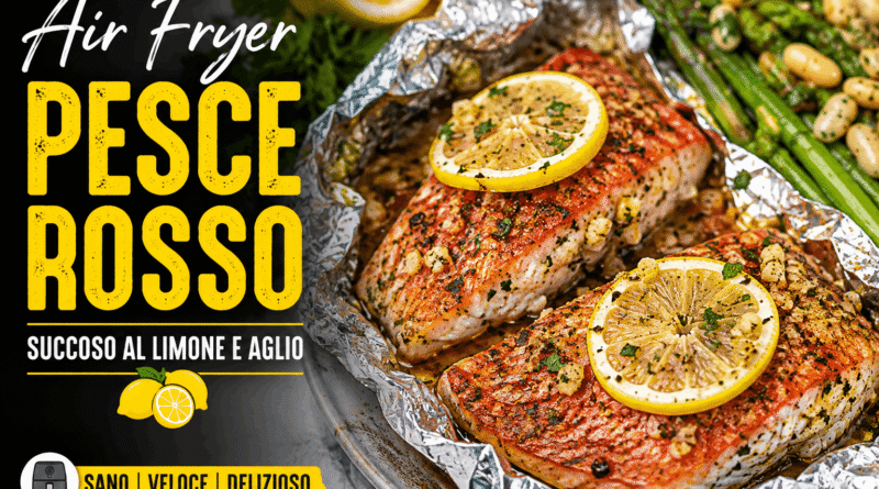 Pesce rosso in friggitrice ad aria con limone e aglio