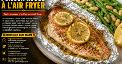Poisson rouge à l'air fryer au citron et à l'ail, servi en papillote avec des asperges et des haricots