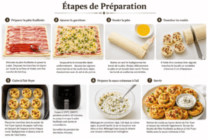 Étapes de préparation des roulés de pâte feuilletée au bacon à l’air fryer