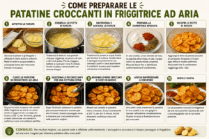 Preparazione passo dopo passo delle patatine croccanti in friggitrice ad aria, dall’affettatura delle patate alla cottura e al servizio finale