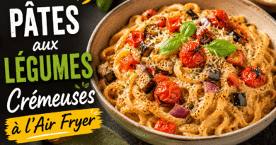 Pâtes aux légumes crémeuses à l’Air Fryer avec légumes rôtis et sauce au fromage frais