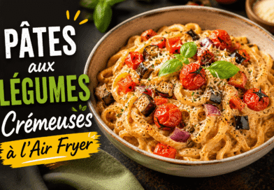 Pâtes aux légumes crémeuses à l’Air Fryer avec légumes rôtis et sauce au fromage frais