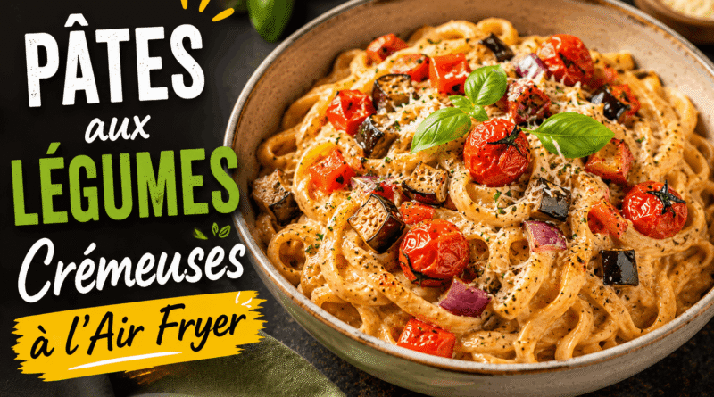 Pâtes aux légumes crémeuses à l’Air Fryer avec légumes rôtis et sauce au fromage frais