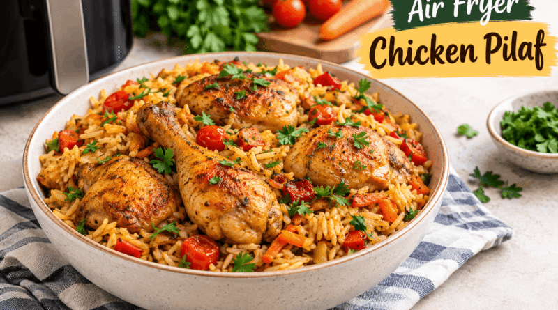 air fryer chicken pilaf with rice and vegetables